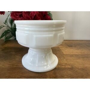 Vintage Milk Glass Pedestal Planter White WeddingSquare Panel Design MCM Vase